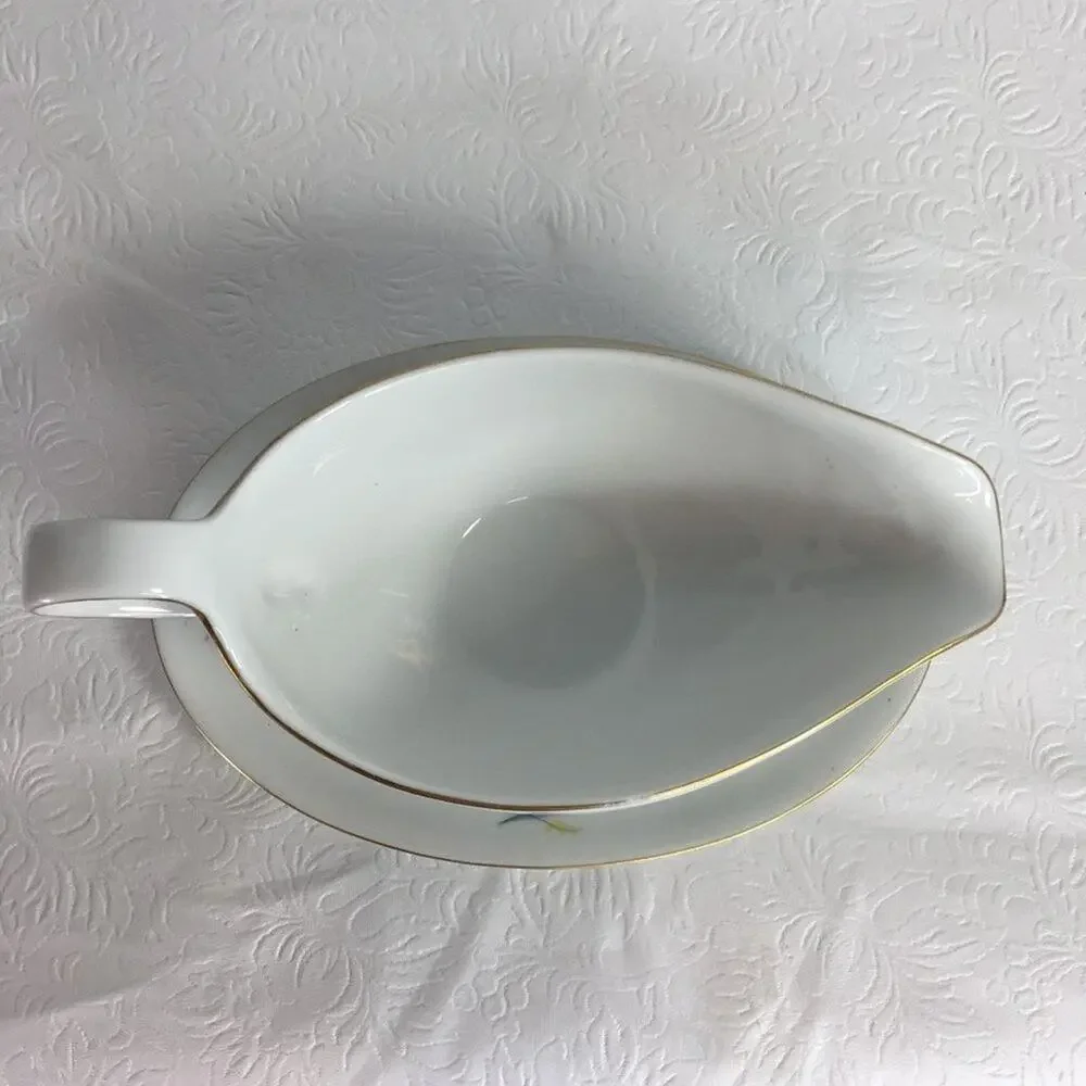 Vintage Eschenbach Gravy Boat with Underplate W1458 Pink Blue Gold Trim